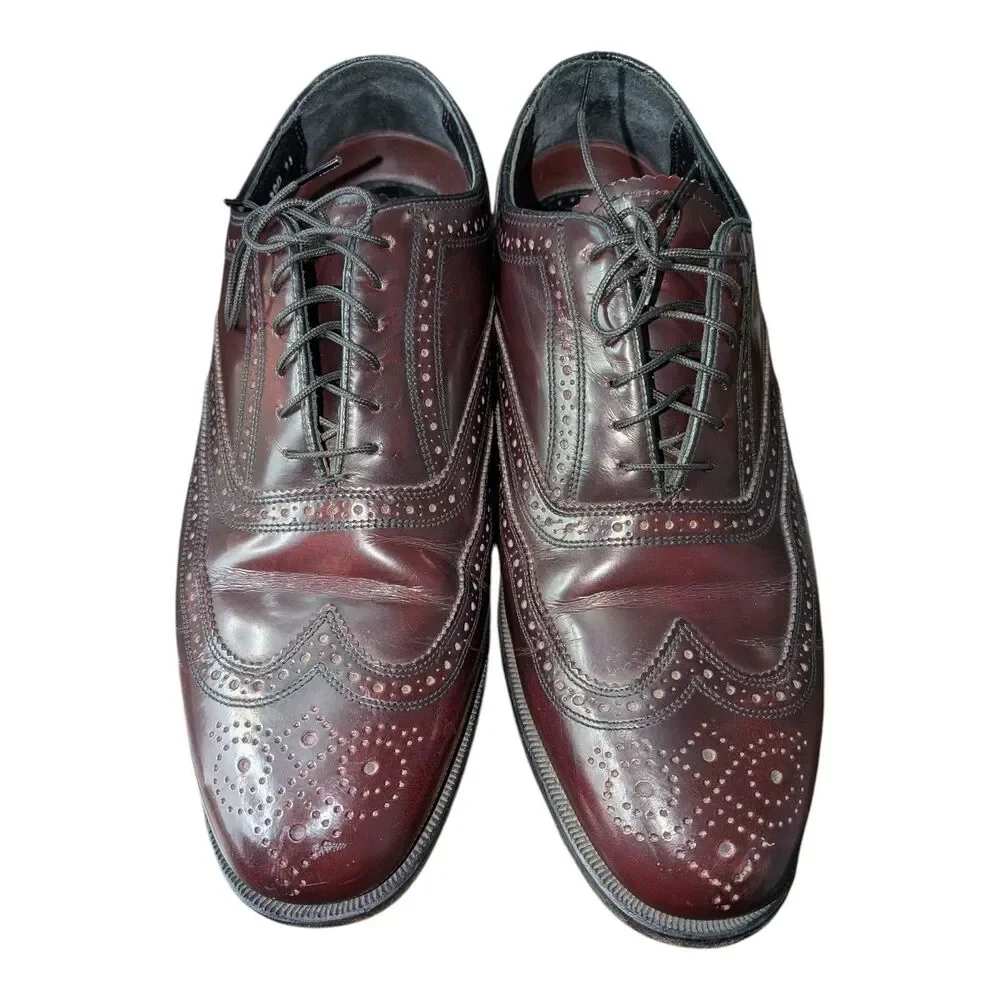 Florsheim Men's Lexington Wingtip Oxford Dress Shoes Burgundy Leather Size 9